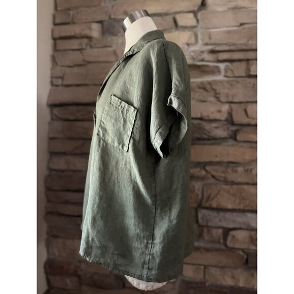 Gigi Moda Olive Green 100% Linen Top Button Accent Made In Italy One Size - Picture 2 of 7
